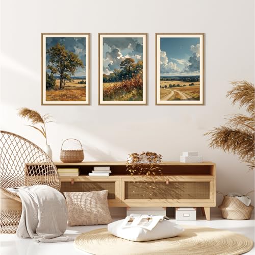 KAIRNE Nature Landscape Framed Canvas Wall Art Set,Watercolor Countryside Forest Wall Decor,Blue Green Scenery Art Prints,Rustic Wilderness Artwork for Living Room,Bedroom,Farmhouse,Office-16 x24 x3 - Image 3