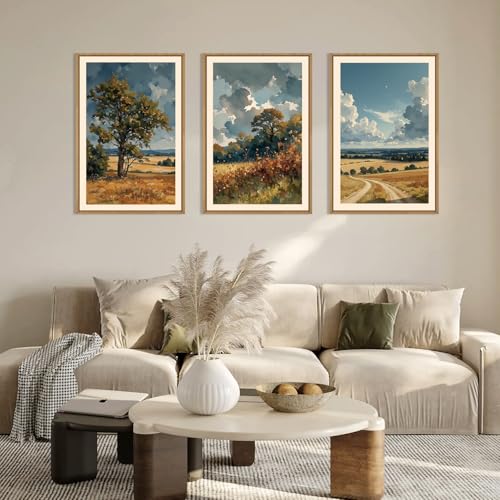 KAIRNE Nature Landscape Framed Canvas Wall Art Set,Watercolor Countryside Forest Wall Decor,Blue Green Scenery Art Prints,Rustic Wilderness Artwork for Living Room,Bedroom,Farmhouse,Office-16 x24 x3 - Image 2