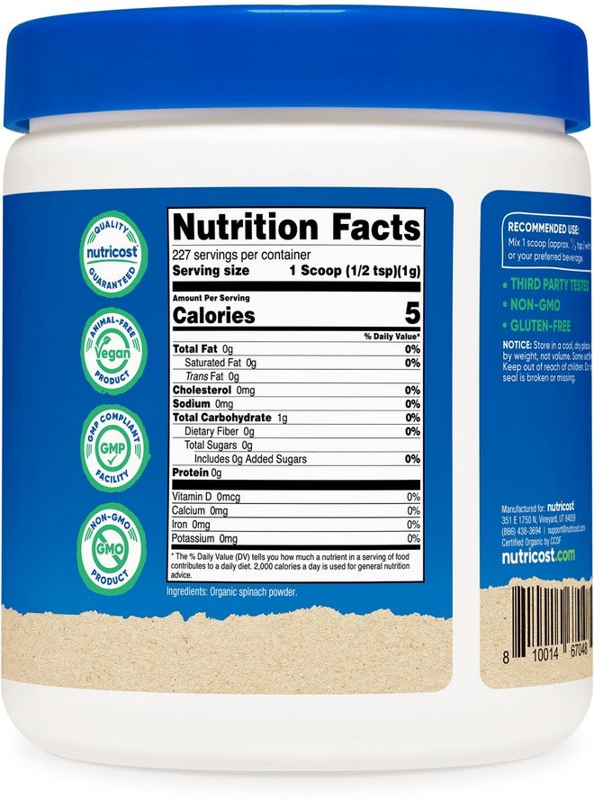 Nutricost Organic Spinach Powder 8oz (1 Gram Per Serving) - Certified USDA Organic, Premium Non-GMO Spinach Powder - Image 5