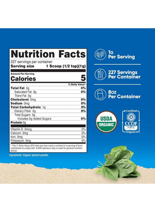 Nutricost Organic Spinach Powder 8oz (1 Gram Per Serving) - Certified USDA Organic, Premium Non-GMO Spinach Powder - Image 2