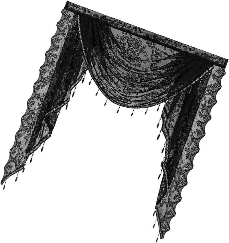 Elegant Laces Waterfalls Valance with Beadeds Tassels and Florals Embroidery for Bedroom Living Room Kitchen Basement Elegant Laces Window Valance - Image 1