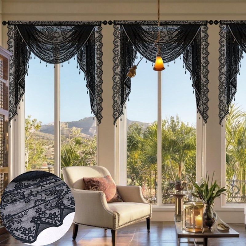 Elegant Laces Waterfalls Valance with Beadeds Tassels and Florals Embroidery for Bedroom Living Room Kitchen Basement Elegant Laces Window Valance - Image 3