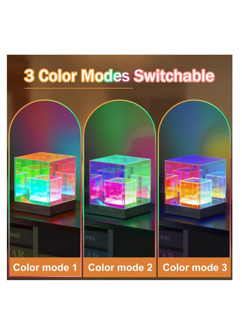 KASTWAVE مصباح لامع أكريليك على شكل مكعب ثلاثي الأبعاد، مصباح طاولة جانبية لغرفة النوم، مصباح لمسي يتغير لونه، ضوء تخييم، ضوء ليلي حديث متعدد الألوان قابل لإعادة الشحن لغرفة النوم وغرفة المعيشة، إضاءة مبدعة لزينة حفلات العشاء - Image 2