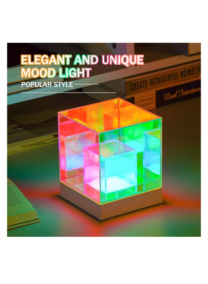 KASTWAVE مصباح لامع أكريليك على شكل مكعب ثلاثي الأبعاد، مصباح طاولة جانبية لغرفة النوم، مصباح لمسي يتغير لونه، ضوء تخييم، ضوء ليلي حديث متعدد الألوان قابل لإعادة الشحن لغرفة النوم وغرفة المعيشة، إضاءة مبدعة لزينة حفلات العشاء - Image 3