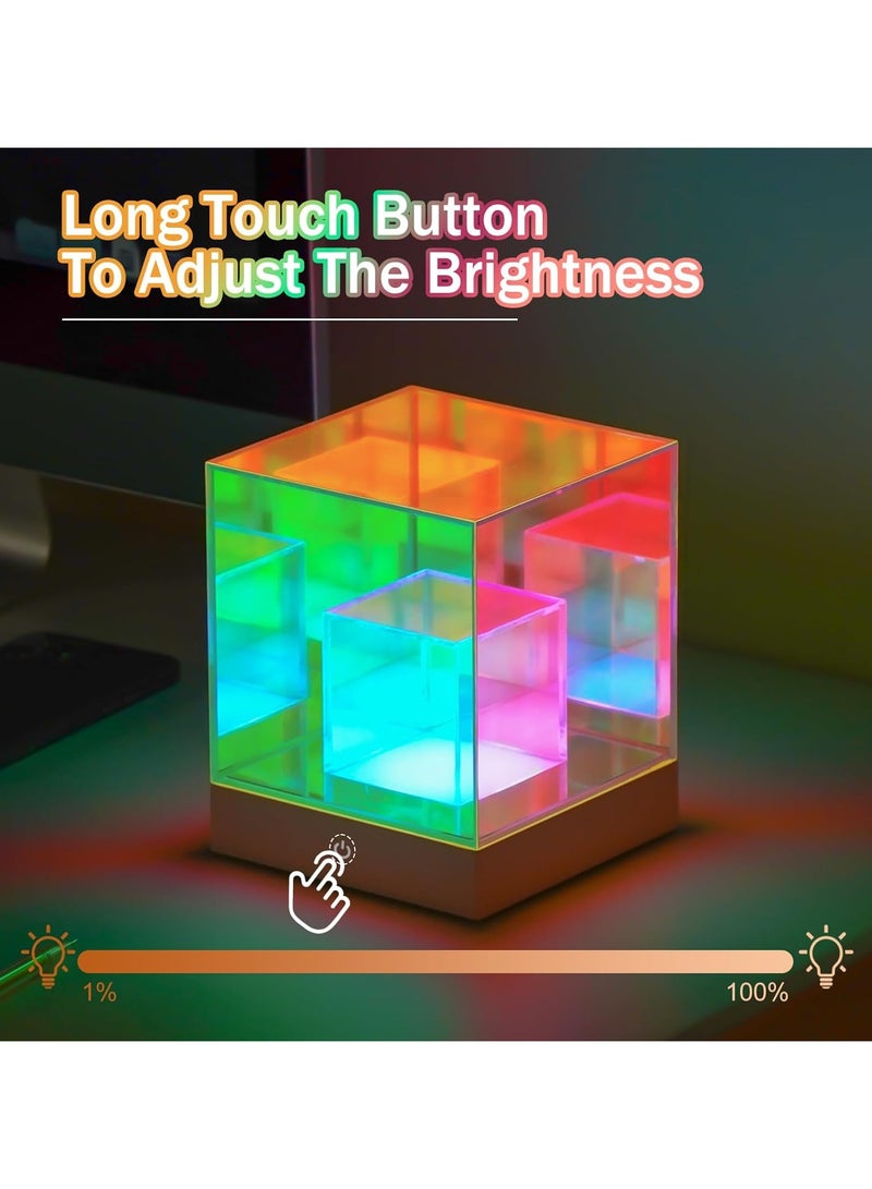 KASTWAVE مصباح لامع أكريليك على شكل مكعب ثلاثي الأبعاد، مصباح طاولة جانبية لغرفة النوم، مصباح لمسي يتغير لونه، ضوء تخييم، ضوء ليلي حديث متعدد الألوان قابل لإعادة الشحن لغرفة النوم وغرفة المعيشة، إضاءة مبدعة لزينة حفلات العشاء - Image 4