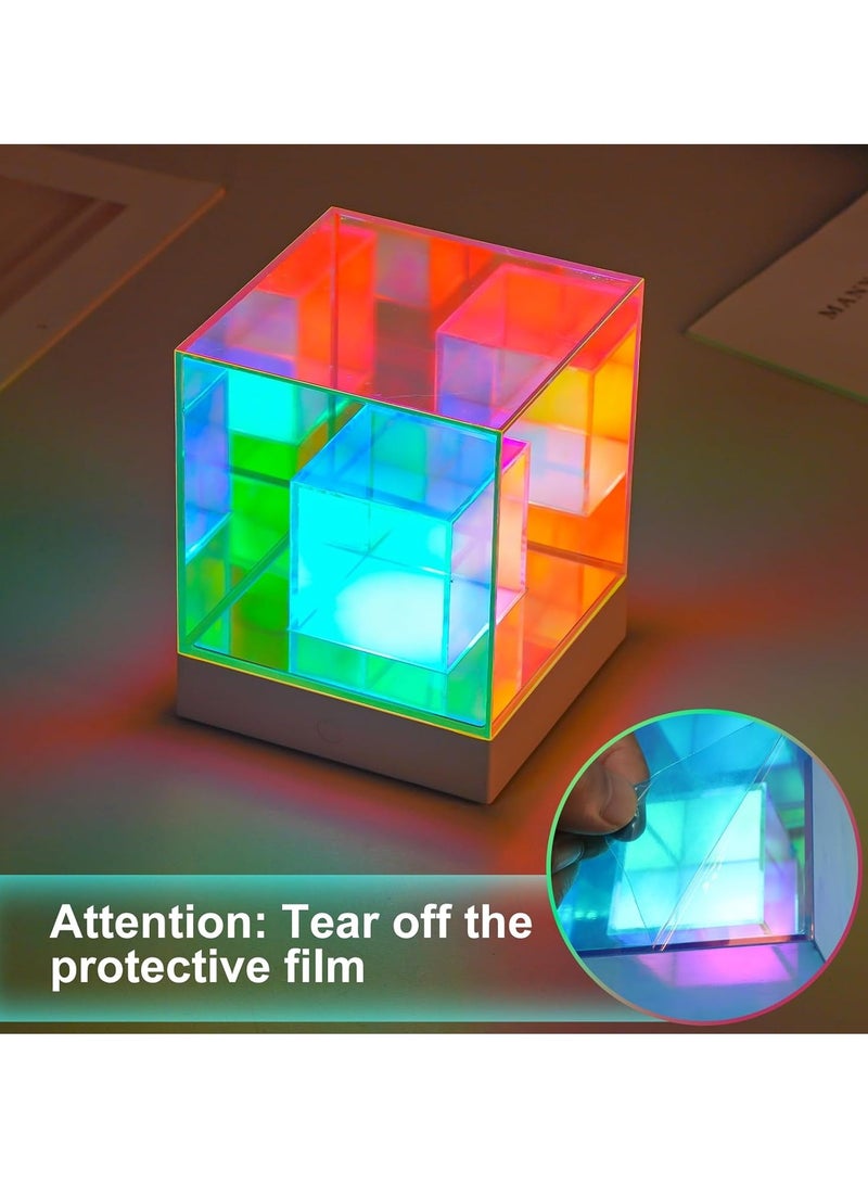 KASTWAVE مصباح لامع أكريليك على شكل مكعب ثلاثي الأبعاد، مصباح طاولة جانبية لغرفة النوم، مصباح لمسي يتغير لونه، ضوء تخييم، ضوء ليلي حديث متعدد الألوان قابل لإعادة الشحن لغرفة النوم وغرفة المعيشة، إضاءة مبدعة لزينة حفلات العشاء - Image 5