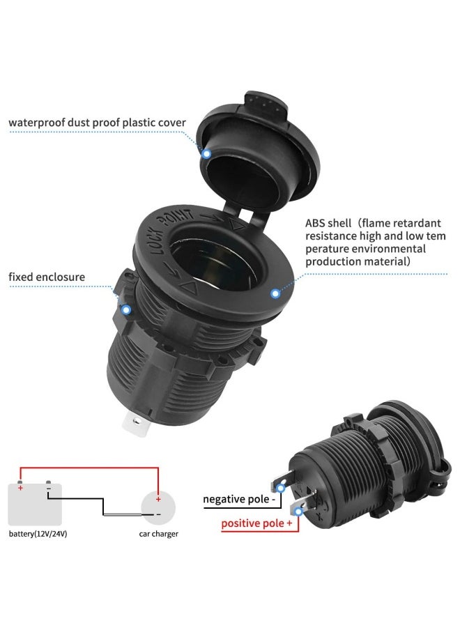 Topleo 12V Car Cigarette Lighter Socket Waterproof and Dustproof plug socket for Car Truck Motobike Boats Marine ATV, with Fuse & 60cm Cable  - Image 2