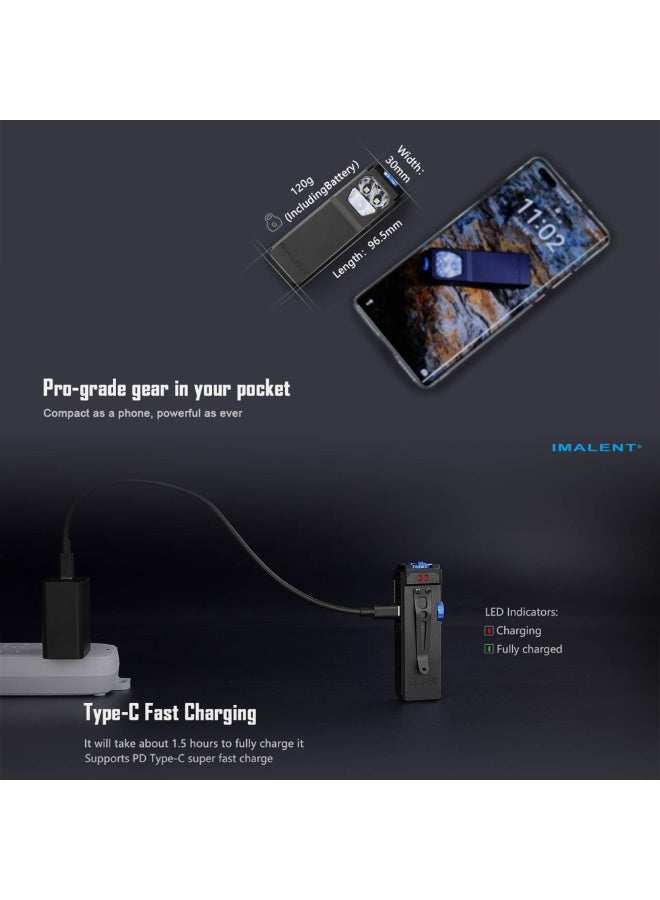 IMALENT Rechargeable Clip Flashlight 3-in-1 USB-C, GR36 – 2800 Lumen (Cool White + Warm Light + UV), EDC Mini Magnetic Base Torch Waterproof for Running, Working and Outdoor Home Emergencies - Image 5
