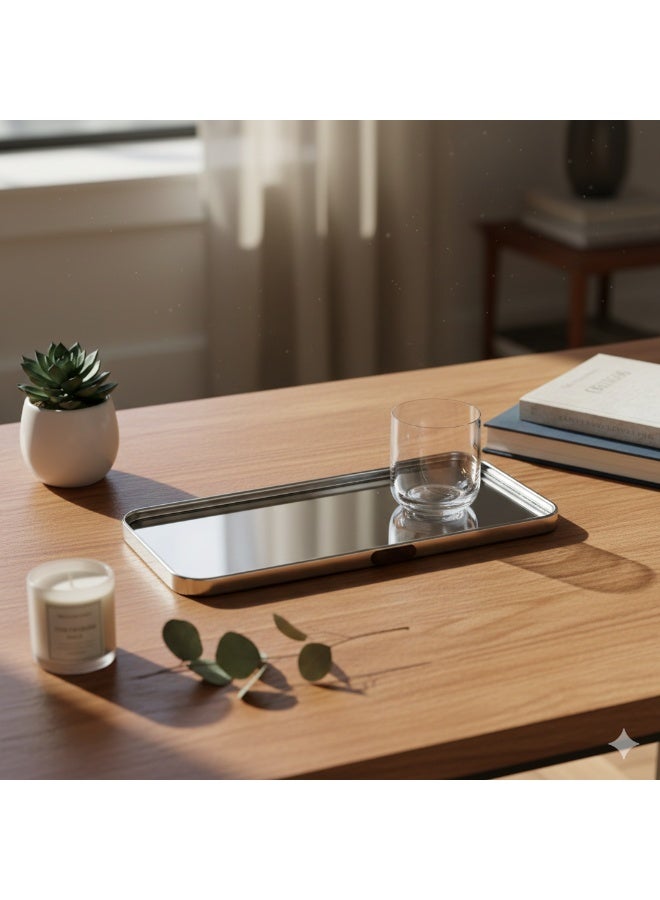 هوست صينية تقديم معدن مع مرآة في الوسط مستطيل مقاس 35 سم - Image 1