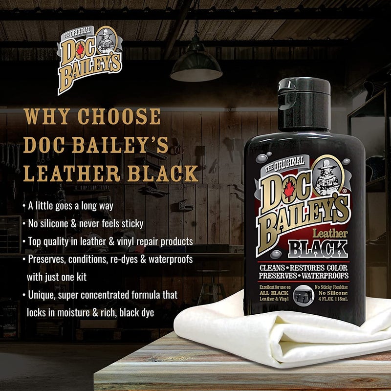 Doc Baileys Black Leather Detail Kit- Complete One-Step Formula to Clean, Condition, and Redye, and Protect Dozens of Items- Ideal for Motorcycle Bike and Car Seats, Jackets, Boots, Vinyl and More - Image 3