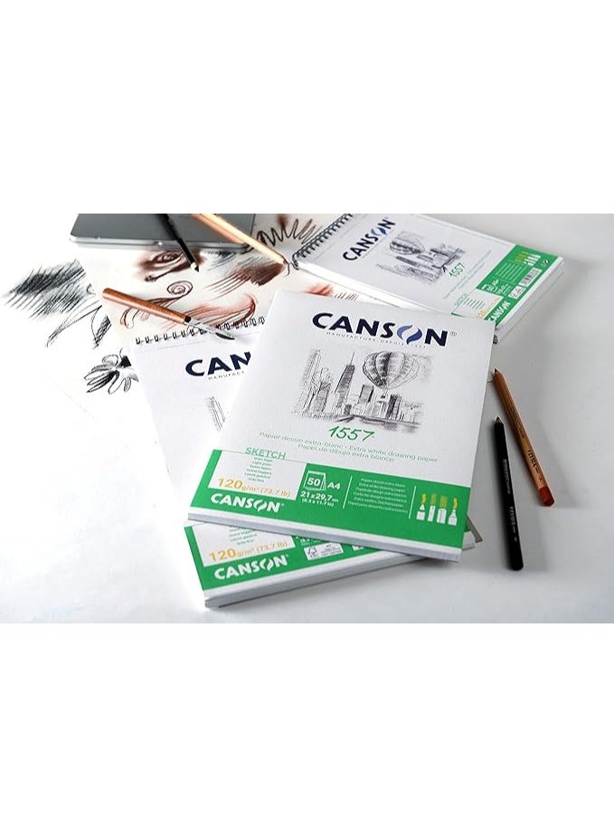 CANSON A4 Size Extra White Sketch Paper Pad 120gsm Thickness 50 Sheets - Image 1