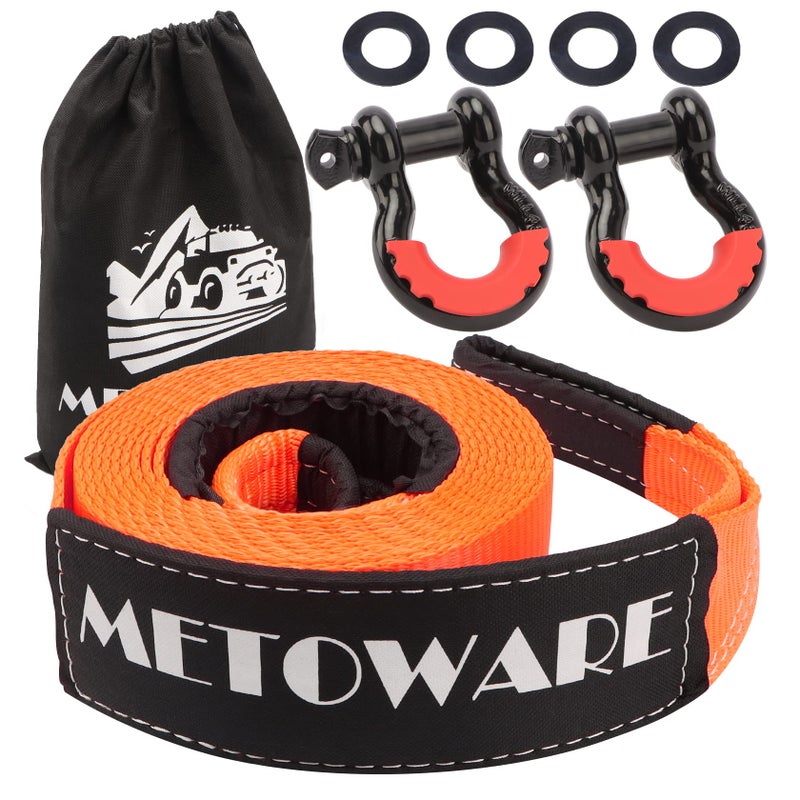METOWARE Heavy Duty Tow Strap Recovery Kit 3 x 20ft35000lbs Tree Saver Winch Strap 34 D Ring Shackles2pcs Storage Bag Truck SUV ATV Off Road Towing Strap Kit