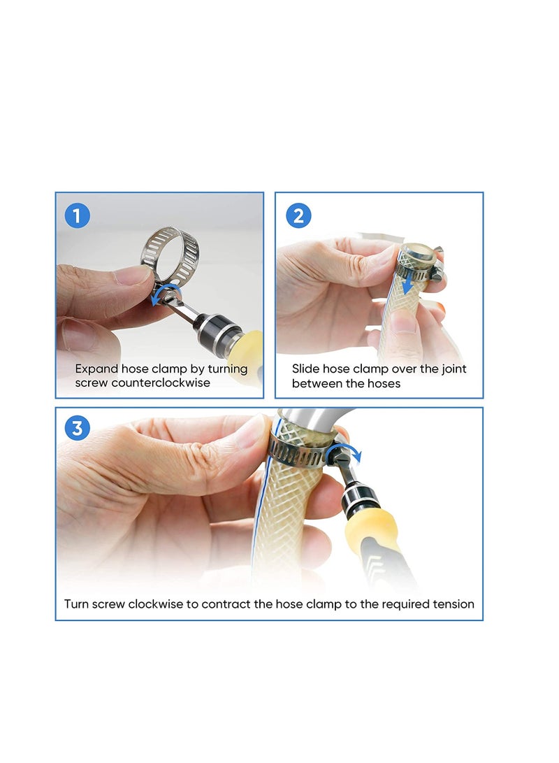 SYOSI Hose Clamp Set - 1/4''–1-1/8'' 304 Stainless Steel Worm Gear Hose Clamps for Pipe, Intercooler, Plumbing, Tube and Fuel Line (40PCS) - Image 3