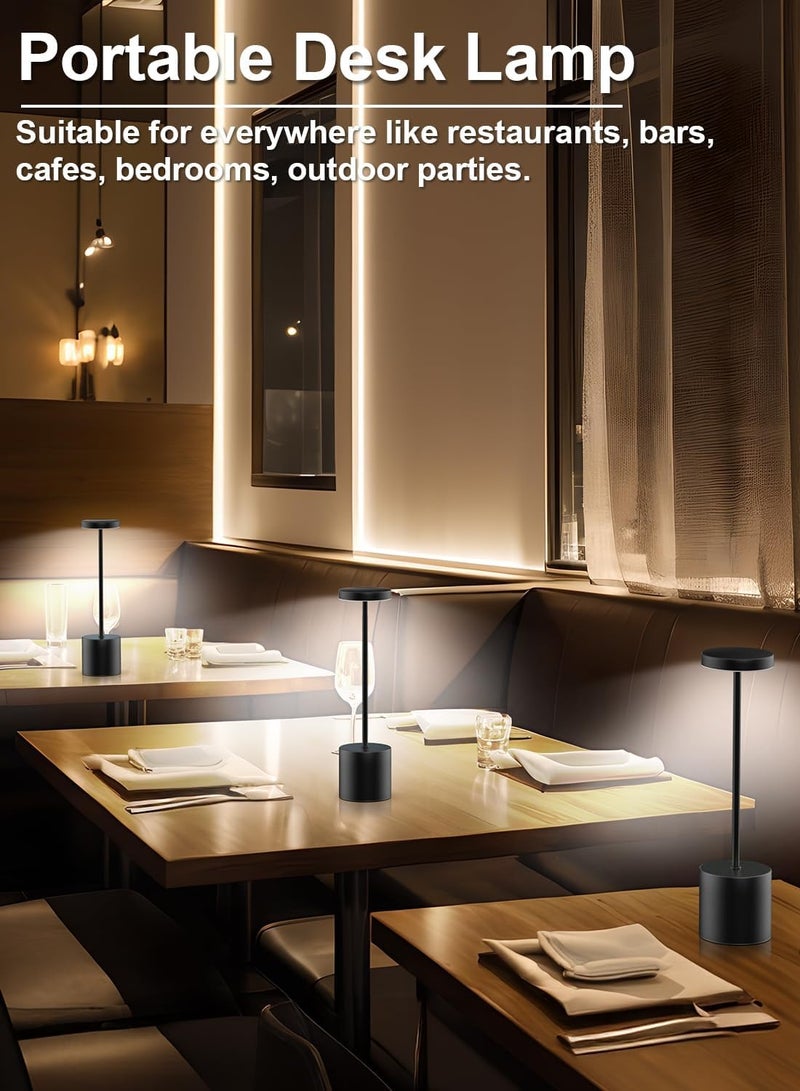 Flushrenic Cordless Table Lamps Rechargeable, Portable LED Desk Lamp, 5000mAh Battery Powered Wireless Table Light - 3 Color Dimmable Lighting for Restaurant Dining Patio Outdoor Bedroom(Black) - Image 2