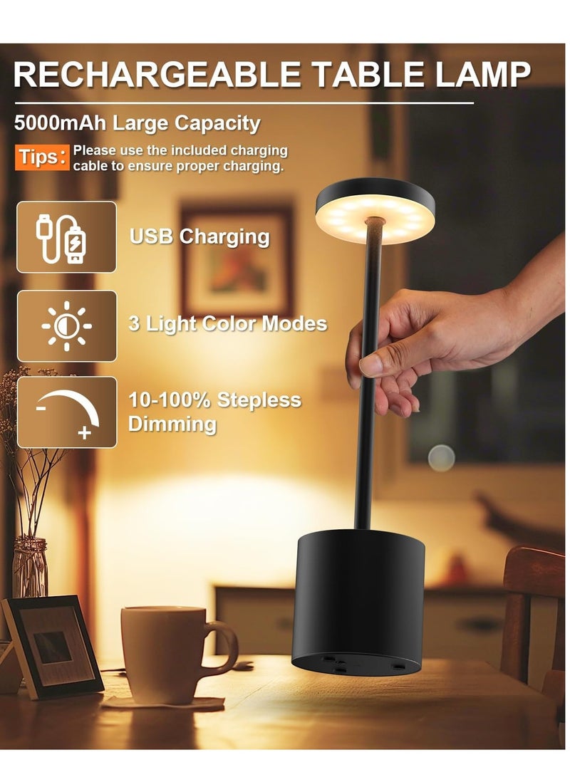 Flushrenic Cordless Table Lamps Rechargeable, Portable LED Desk Lamp, 5000mAh Battery Powered Wireless Table Light - 3 Color Dimmable Lighting for Restaurant Dining Patio Outdoor Bedroom(Black) - Image 4