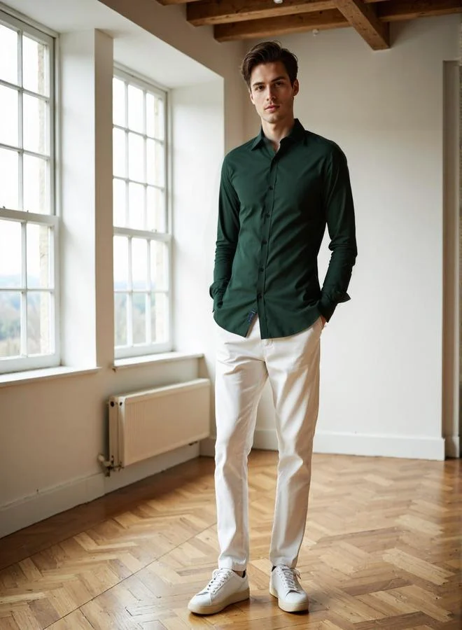Dennis Lingo Men's Bottle Green Cotton Blend Solid Button Down Regular Fit Shirt