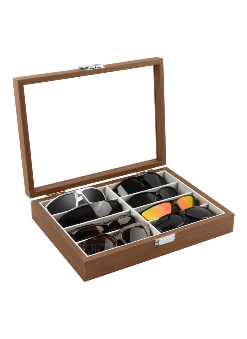 Homeanda Homeanda Wooden Color 8 Grids Glasses Eyeglasses Case Sun Glasses Holder Eyewear Organizer Sunglasses Box Glasses Case Tray Glasses Display Showcase Organizer Jewelry Tray with Cover 