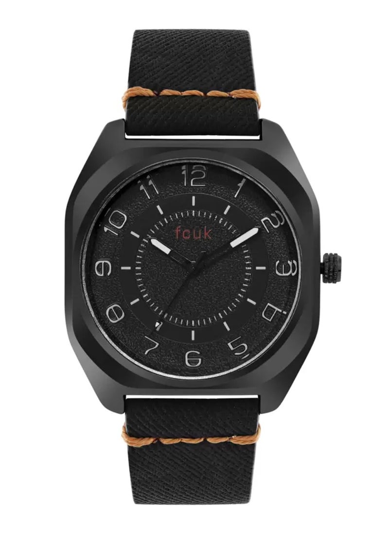 French Connection UK Men’s Analog Quartz Black Dial Leather Watch FK00014A  - Image 1