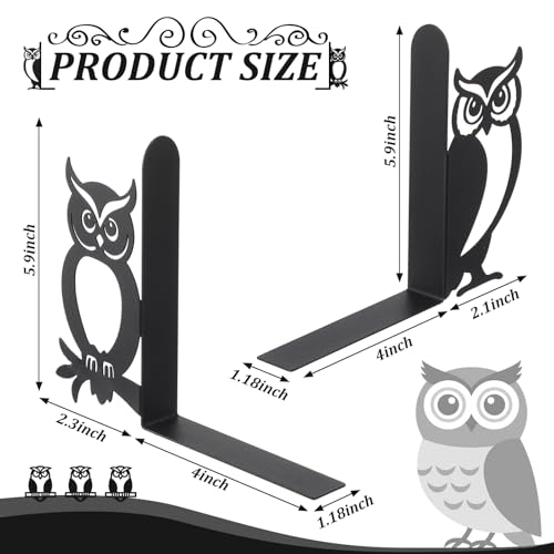 Geelin Owl Bookends for Shelves Decorative Metal Book Ends Set of 2 Styles Vintage Style Black Owl Design Heavy Duty NonSlip Book Holders for Home Library Office Decor Gift for Reading Lovers - Image 3