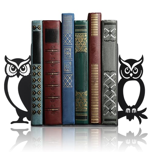 Geelin Owl Bookends for Shelves Decorative Metal Book Ends Set of 2 Styles Vintage Style Black Owl Design Heavy Duty NonSlip Book Holders for Home Library Office Decor Gift for Reading Lovers - Image 1