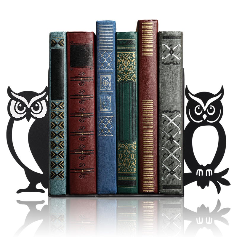 Geelin Owl Bookends for Shelves Decorative Metal Book Ends Set of 2 Styles Vintage Style Black Owl Design Heavy Duty NonSlip Book Holders for Home Library Office Decor Gift for Reading Lovers - Image 2