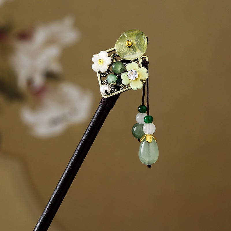 Generic Palace Style Imitation Ebony Hairpin Antique Hanfu Flower Hair Hairpin National Style Tassel Hairpin Ancient Clothing Hair Ornament Butterfly Qian Xuan