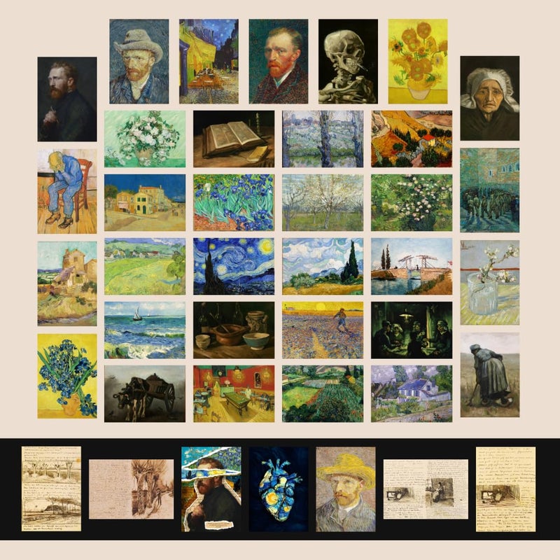 auraposter Van Gogh Paintings Posters (Set of 40) | Mini Posters (15 x 10 cm) Including Starry Night | Famous And Unseen Artworks | Glue Dots Tape Included - Image 1