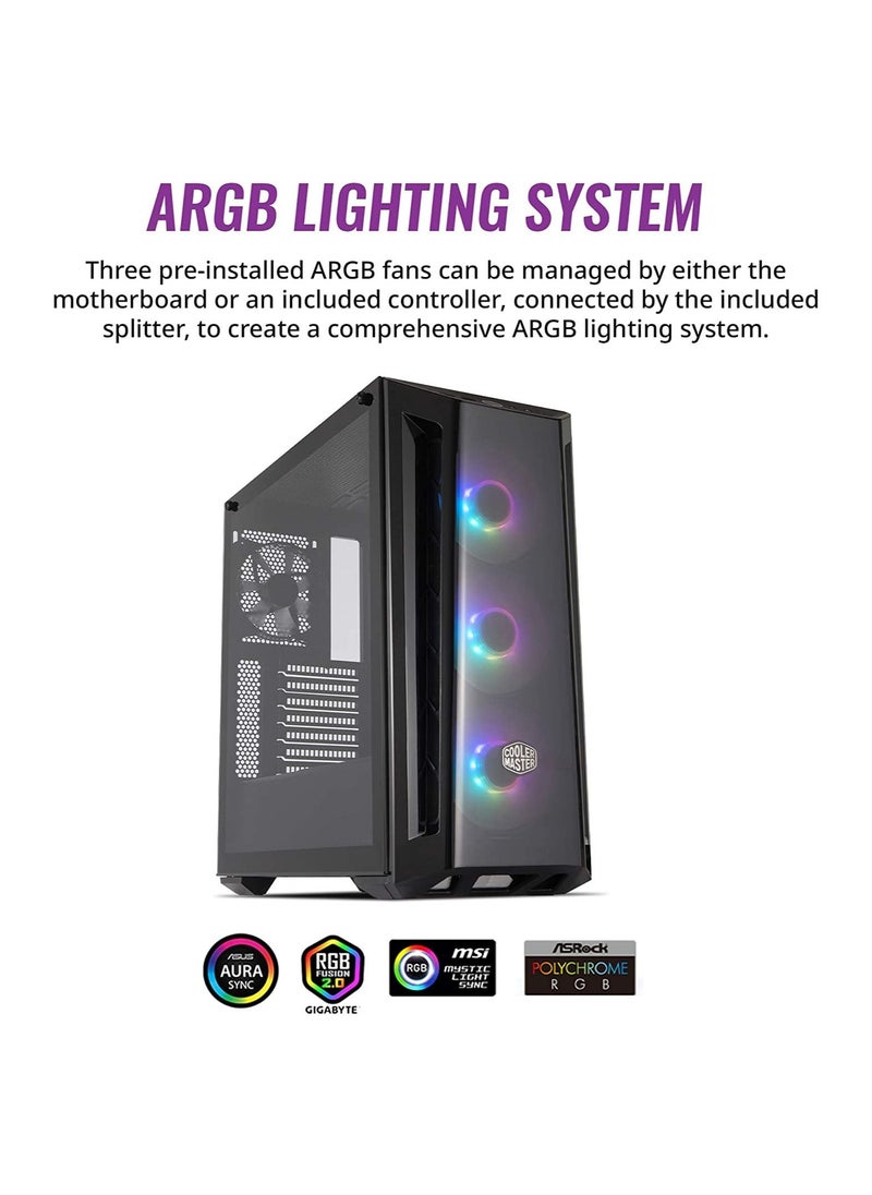 erorex - Master MasterBox MB520 ARGB - ATX PC Case with Tinted Front Panel, 3 x 120mm Pre-Installed Fans, Glass Side Panel, Flexible Air Flow Configurations - ARGB,MCB-B520-KGNN-RGA - Image 1