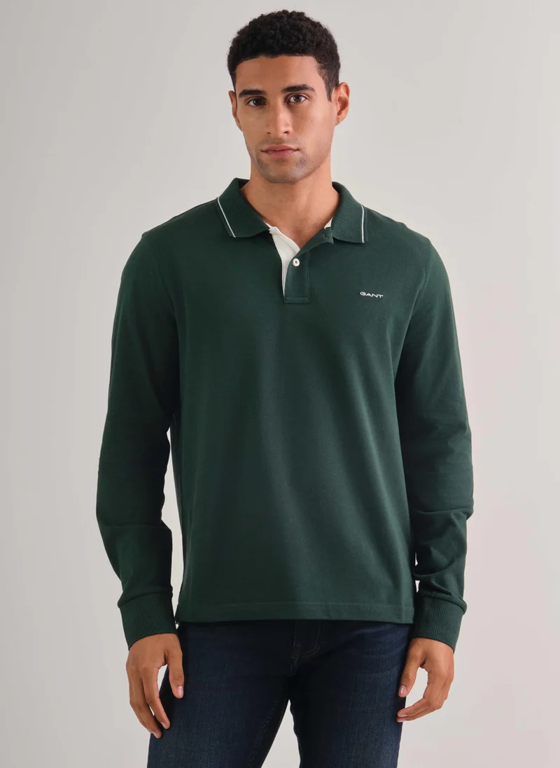 GANT Gant Textured Collar Long Sleeve Polo Shirt