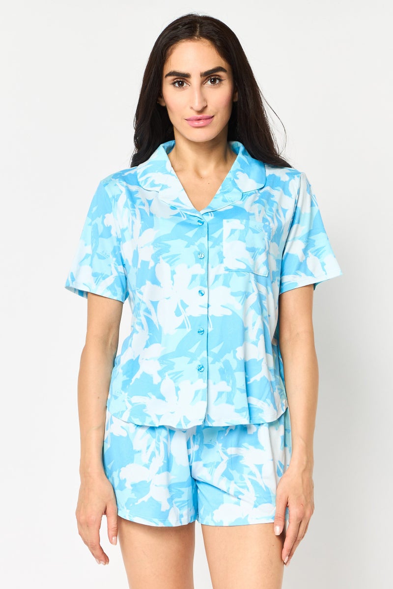 PJ Couture Women 2 Pieces Short Sleeve Top And Bottom Pyjama Set, Multicolor - Image 1