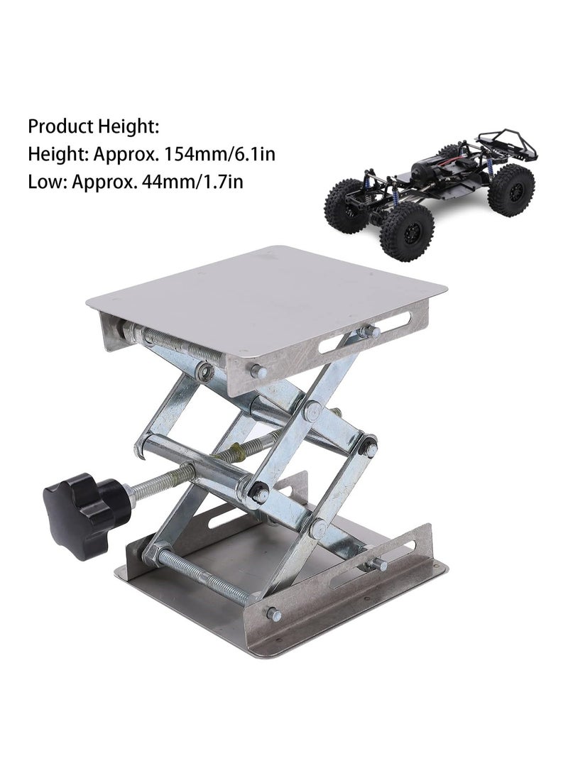 SYOSI - Lab Scissors Jack, Stainless Steel RC Jack, Lifting Platform, Manual Miniature Lift Stand Table for RC Cars,Stainless Steel Laboratory Support Jack Platform with Black Hand Wheel - Image 1