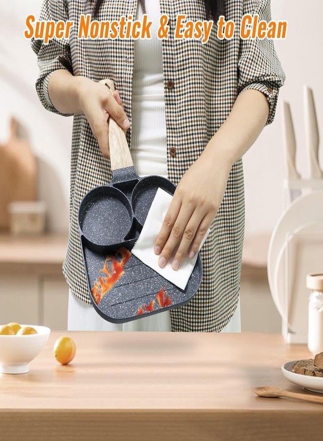 Veemok 3 Hole Egg Frying Pan Non Stick Breakfast Omelette Pancake Fry Pan Multi Section Cooking Pan - Image 4
