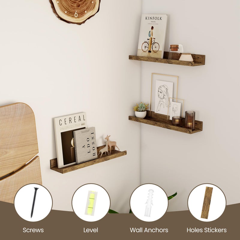 Axeman Floating Shelves | Picture Ledge Shelf Set of 2 | Rustic Brown Wall Shelves with Lip | Brown Picture Shelf for Wall with Ledge | Photo Ledges 16 Inch - Image 5