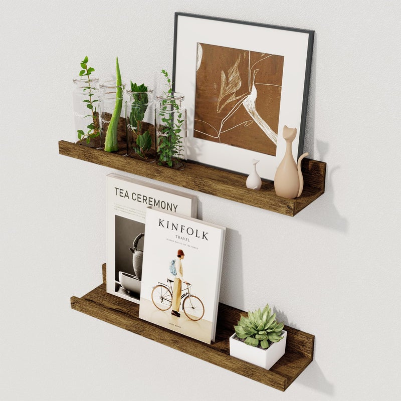 Axeman Floating Shelves | Picture Ledge Shelf Set of 2 | Rustic Brown Wall Shelves with Lip | Brown Picture Shelf for Wall with Ledge | Photo Ledges 16 Inch - Image 1