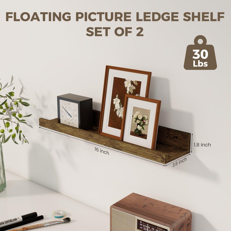Axeman Floating Shelves | Picture Ledge Shelf Set of 2 | Rustic Brown Wall Shelves with Lip | Brown Picture Shelf for Wall with Ledge | Photo Ledges 16 Inch - Image 3