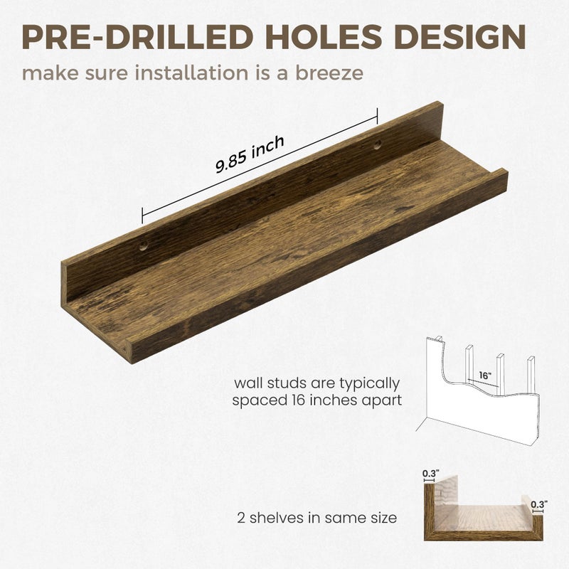 Axeman Floating Shelves | Picture Ledge Shelf Set of 2 | Rustic Brown Wall Shelves with Lip | Brown Picture Shelf for Wall with Ledge | Photo Ledges 16 Inch - Image 4