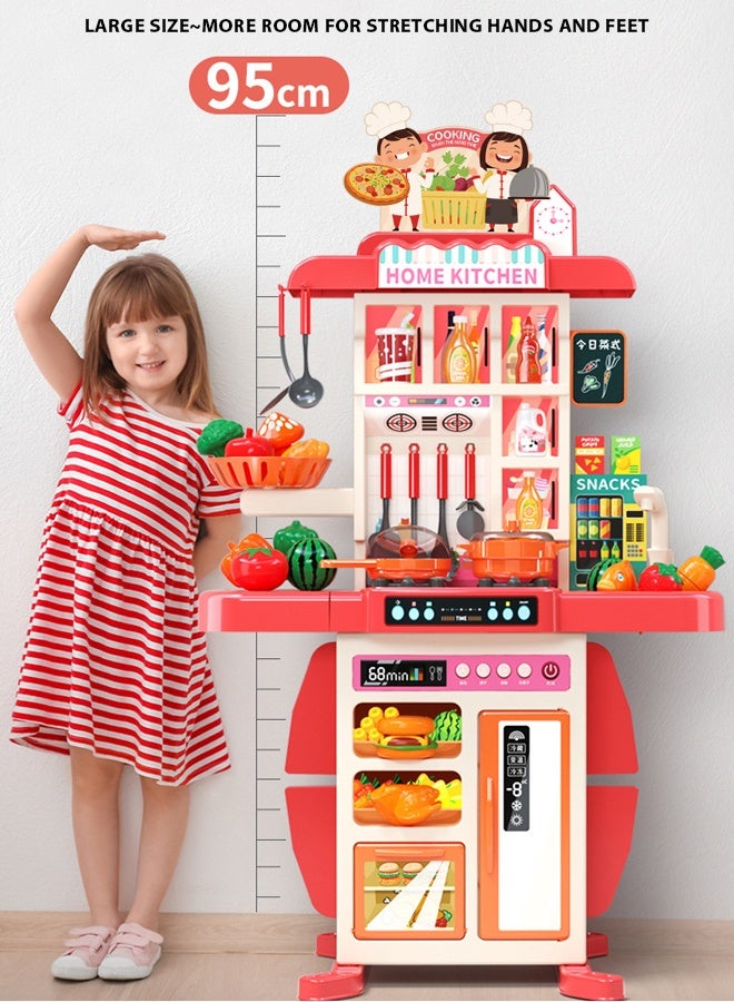 54Pcs Kids Kitchen Play Set,Interactive Kids Kitchen Play Set with 54Pcs of Pretend Kitchen Toys，Interactive Kids Kitchen Play Set with 50Pcs of Pretend Kitchen Toys，Realistic Sound Effects，and Simulated Functionality - Suitable for Toddlers Aged 1-12 Years(Pink)  - Image 4