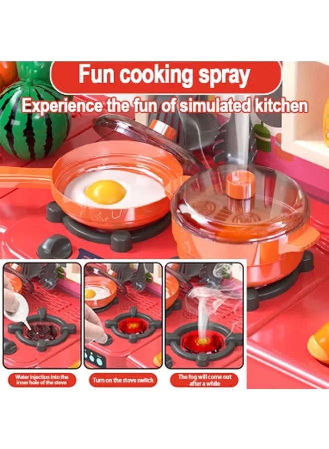 54Pcs Kids Kitchen Play Set,Interactive Kids Kitchen Play Set with 54Pcs of Pretend Kitchen Toys，Interactive Kids Kitchen Play Set with 50Pcs of Pretend Kitchen Toys，Realistic Sound Effects，and Simulated Functionality - Suitable for Toddlers Aged 1-12 Years(Pink)  - Image 5