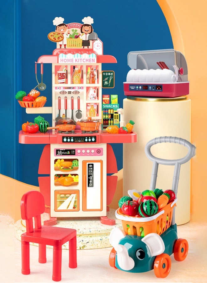 54Pcs Kids Kitchen Play Set,Interactive Kids Kitchen Play Set with 54Pcs of Pretend Kitchen Toys，Interactive Kids Kitchen Play Set with 50Pcs of Pretend Kitchen Toys，Realistic Sound Effects，and Simulated Functionality - Suitable for Toddlers Aged 1-12 Years(Pink)  - Image 3