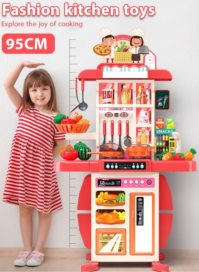 54Pcs Kids Kitchen Play Set,Interactive Kids Kitchen Play Set with 54Pcs of Pretend Kitchen Toys，Interactive Kids Kitchen Play Set with 50Pcs of Pretend Kitchen Toys，Realistic Sound Effects，and Simulated Functionality - Suitable for Toddlers Aged 1-12 Years(Pink)  - Image 1