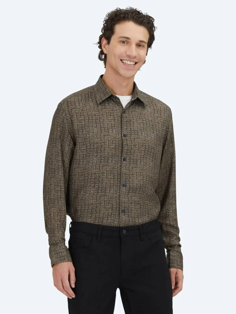 Kip Brown Striped Regular Fit Weaving Casual 100% Cotton Shirt