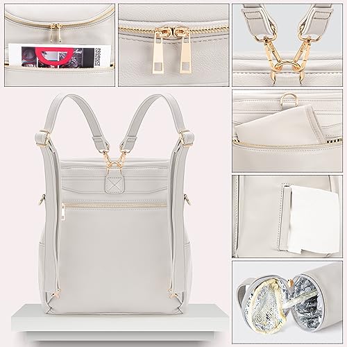 Minsong Diaper Bag Backpack, Fashion Leather Mommy Backpacks, Travel Baby Diaper Bags with in Bag Organizer and Changing Pad (Pearl White) - Image 4