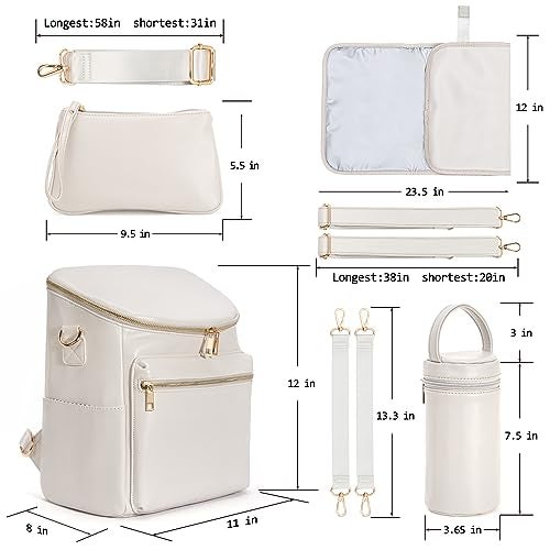 Minsong Diaper Bag Backpack, Fashion Leather Mommy Backpacks, Travel Baby Diaper Bags with in Bag Organizer and Changing Pad (Pearl White) - Image 3