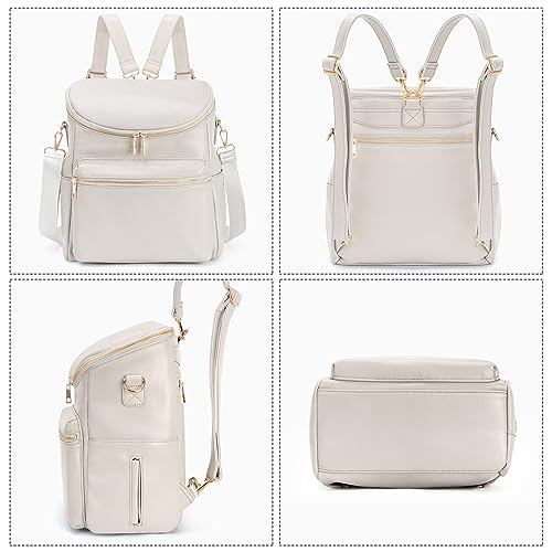 Minsong Diaper Bag Backpack, Fashion Leather Mommy Backpacks, Travel Baby Diaper Bags with in Bag Organizer and Changing Pad (Pearl White) - Image 2
