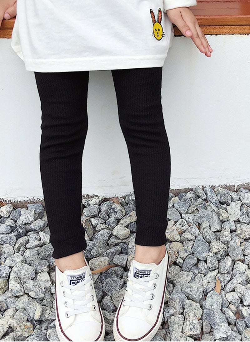Loquat Girls Solid Color Legging Ribbed Knit Footless Tights Kid Basic Stocking  Dress Bottom Top Pants Black - Image 1