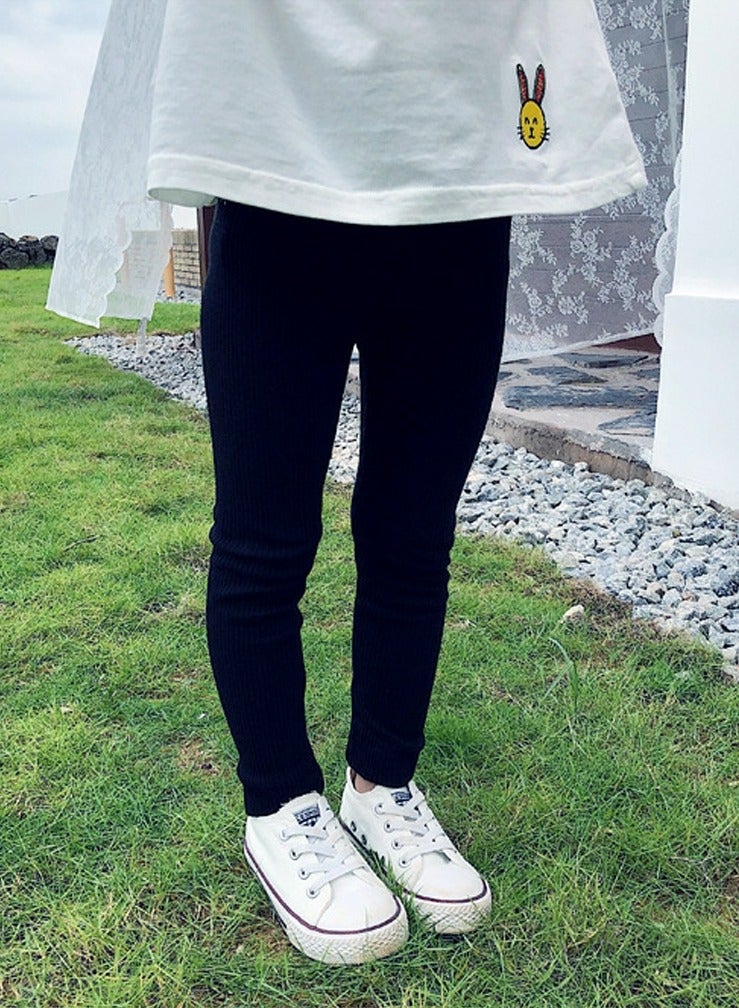 Loquat Girls Solid Color Legging Ribbed Knit Footless Tights Kid Basic Stocking  Dress Bottom Top Pants Black - Image 2