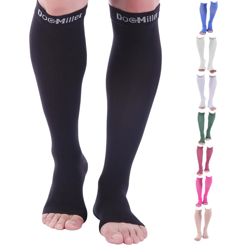 Doc Miller Open Toe Compression Socks for Men & Women, 30-40 mmHg Knee High Support, Toeless Design for Daily Leg Comfort, Breathable Nylon Spandex, 1 Pair - Image 1