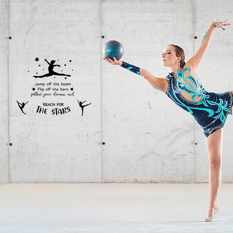 SUPERDANT Gymnastics Quote Wall Stickers Girls Vinyl Bedroom Wall Decor Motivational Gymnastics Text Follow Your Dreams and Reach for The Stars Gymnast Wallpaper Decal for Girl Bedroom Training Room - Image 2