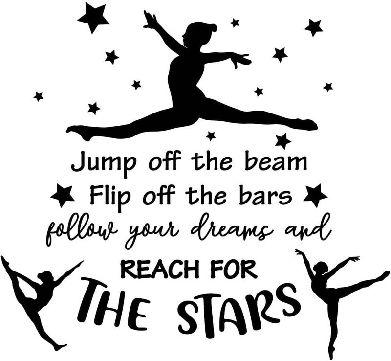 SUPERDANT Gymnastics Quote Wall Stickers Girls Vinyl Bedroom Wall Decor Motivational Gymnastics Text Follow Your Dreams and Reach for The Stars Gymnast Wallpaper Decal for Girl Bedroom Training Room - Image 1