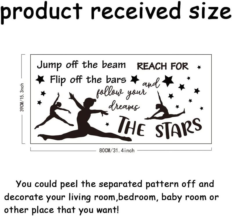 SUPERDANT Gymnastics Quote Wall Stickers Girls Vinyl Bedroom Wall Decor Motivational Gymnastics Text Follow Your Dreams and Reach for The Stars Gymnast Wallpaper Decal for Girl Bedroom Training Room - Image 3
